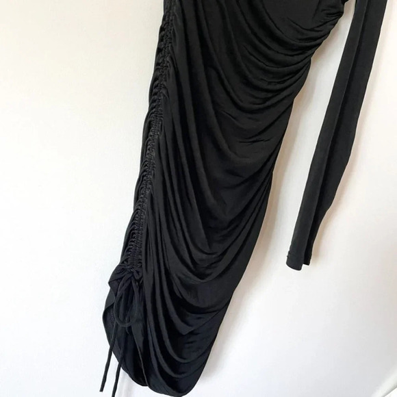Zara Ruched Asymmetrical One Arm Stretch Mini Dress Black Sz S - Picture 5 of 7